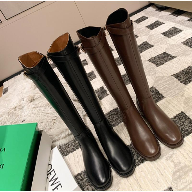 Новые женские черные элегантные туфли на низком каблуке, длинные коричневые сапоги, зимние сапоги до колена, стильные, по последней цене, готические