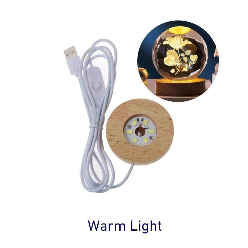 Светодиодный дисплей ручной работы из дерева и смолы, диаметр 6 см, USB круглая подставка для орнамента, DIY ночник