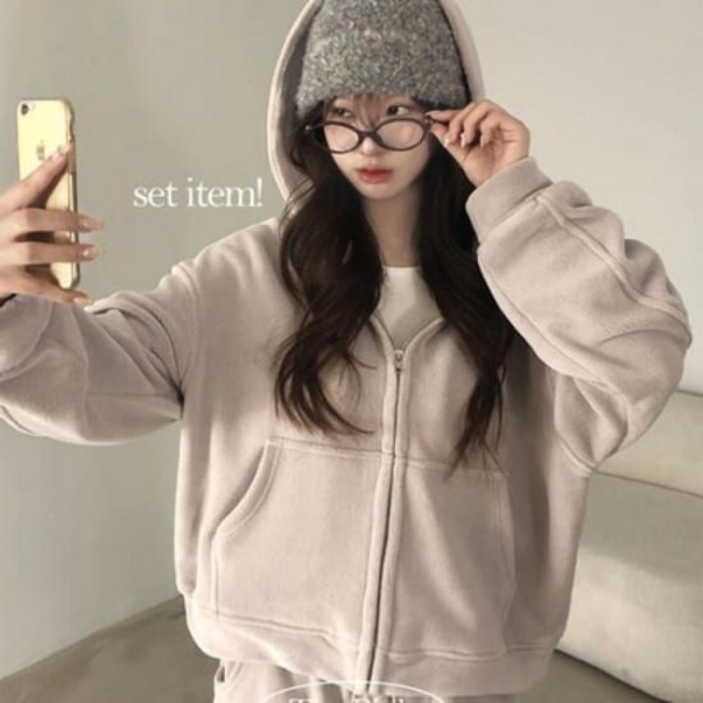 The Pink Loose Fit Fleece Hoodie Zip Up + Training Pants Set
