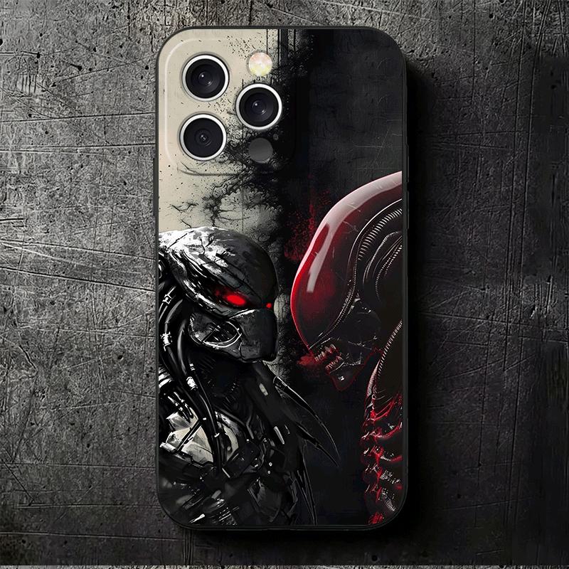 Мягкий чехол для телефона A-Alien Vs P-Predator для iPhone 16 16E 17 Air 15 Pro Max 14 Plus 13 Mini 11 12 7 Черная задняя крышка