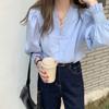 Women's French V-Neck Ruffled Puff Sleeve Shirt - Spring/Autumn Korean Chic