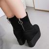 Женская осенняя обувь, замшевые ботильоны на танкетке и эластичной платформе, повседневная обувь на молнии, черный панк