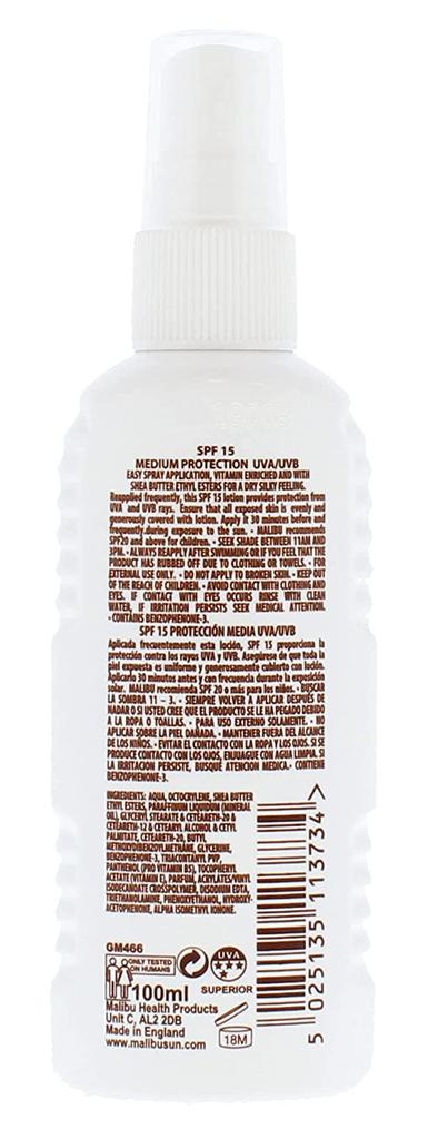 Malibu Солнцезащитный лосьон-спрей SPF15 Водостойкий спрей 100 мл