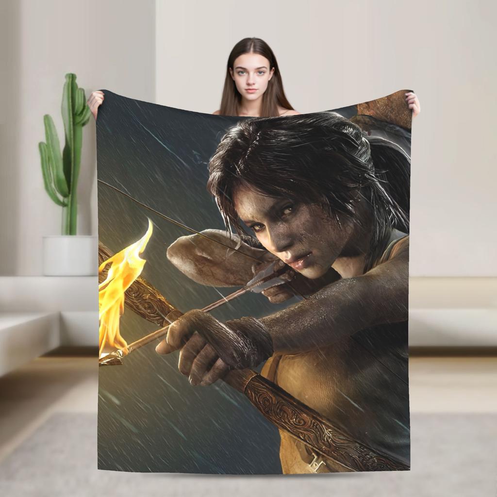 Tomb-Raider Lara Croft Fashion Blanket Survival Video Game Flannel Vintage Breathable Throw Fashion Blanket for Bedding Lounge Winter Travel