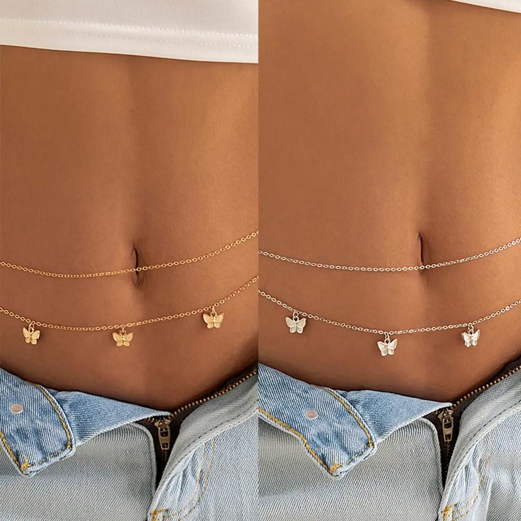 Fashion Classic Cute Butterfly Waist Chain Women Simple Thin Basic Sexy Body Chain Jewelry Summer Vacation Accessories