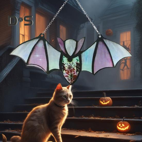 Halloween Hanging Glass Suncatcher Decoration Acrylic 2D Bat Ornament Gothic Car Rearview Mirror Decor for Home Window Wall Car