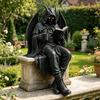 Yousheng Gothic Dark Fantasy Figure, Reading Hooded Grim Reaper Statue, Halloween Resin Sitting Skeleton Figurine for Bookshelf Home