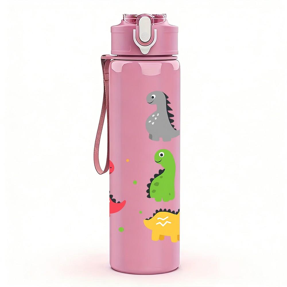 1PC Multi Color Dinosaur Pattern 750ml Color Plastic Sports Water Bottle Leakproof Flip Straw Lid Suitable for Sports Office Home Use