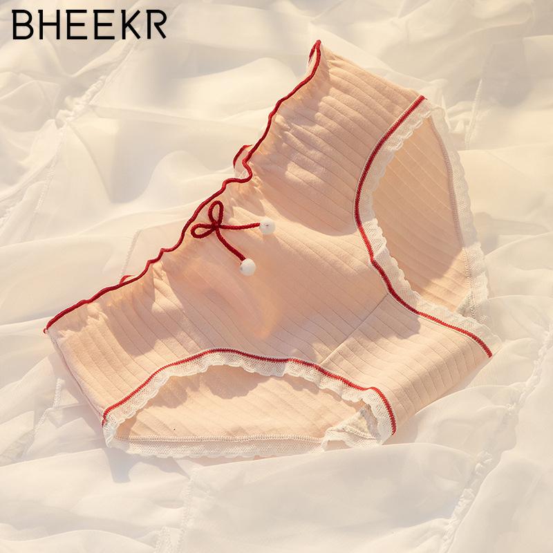 5pcs/set Hairball Bow Simple Girl Cotton Crotch Panties Female Mid-waist Sweet Student Briefs