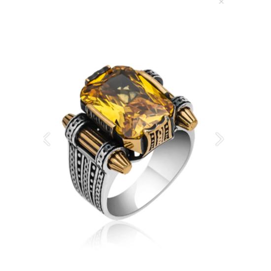 Кольцо Citrine Stone Square Design из стерлингового серебра 925 пробы