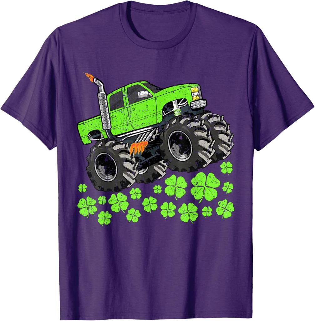 Футболка с графическим принтом Monster Truck ко Дню Святого Патрика Зеленый Клевер Повседневные Топы с Коротким Рукавом