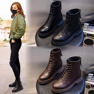 Кожаные ботинки Мартин женские осенние новые на толстом каблуке ретро повседневные короткие ботинки детские полусапоги женские ботинки