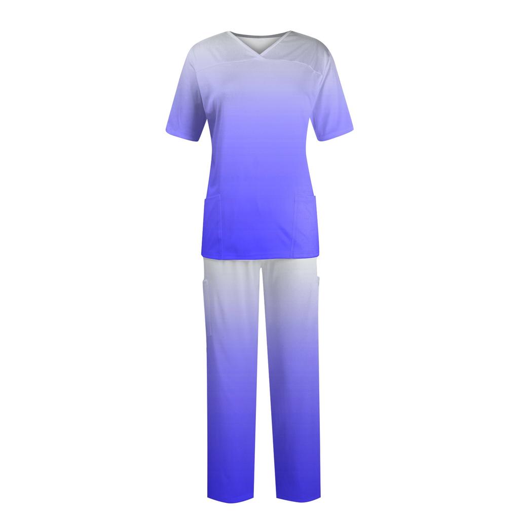 Женский топ с коротким рукавом и v-образным вырезом + брюки, рабочий комплект, свободные повседневные футболки с короткими рукавами, топ и длинные брюки, спортивный костюм