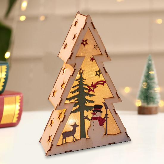 Рождественский деревянный подвесной кулон треугольный светильник Санта-Клаус Снеговик резной полый узор светодиодный светильник деревянное ремесло подарок детям