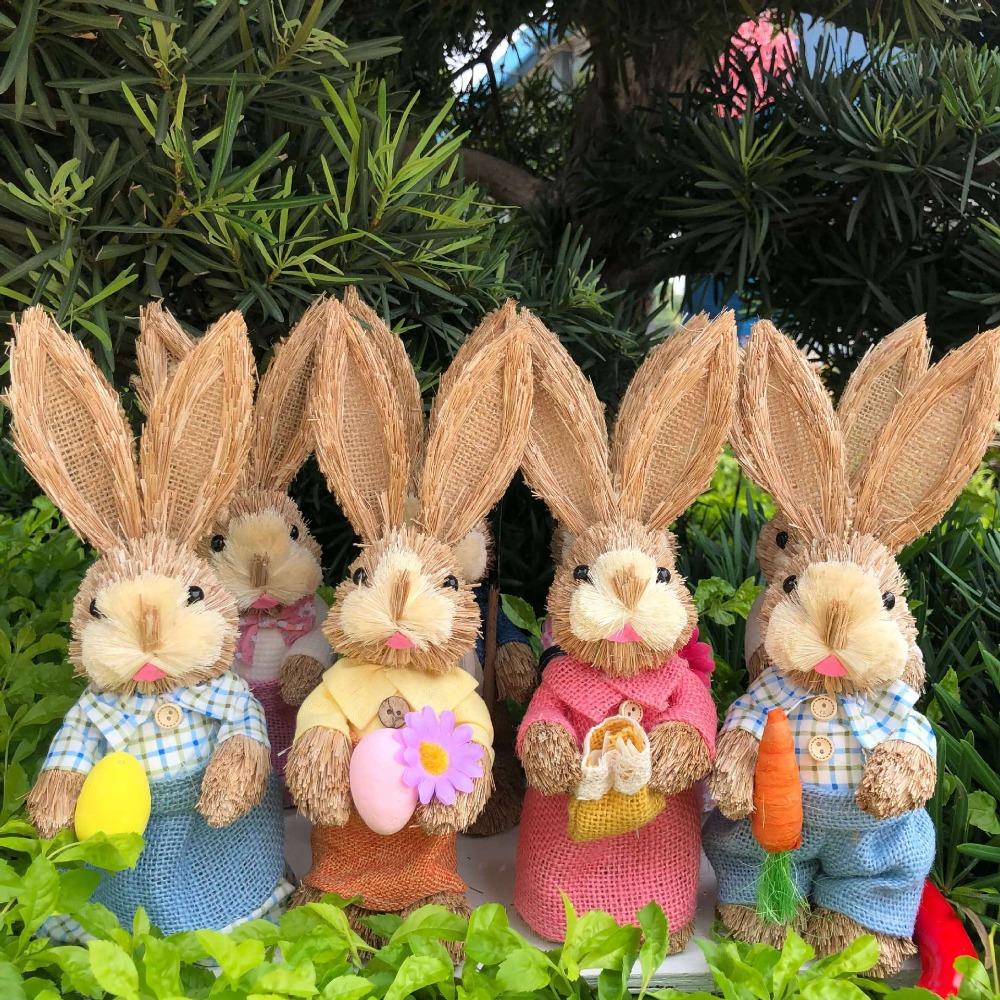 Cute High-25cm Straw Rabbits DIY Handmade Landscape Rabbit Statue Photography Props Gift Rabbit Decoration Garden Balcony