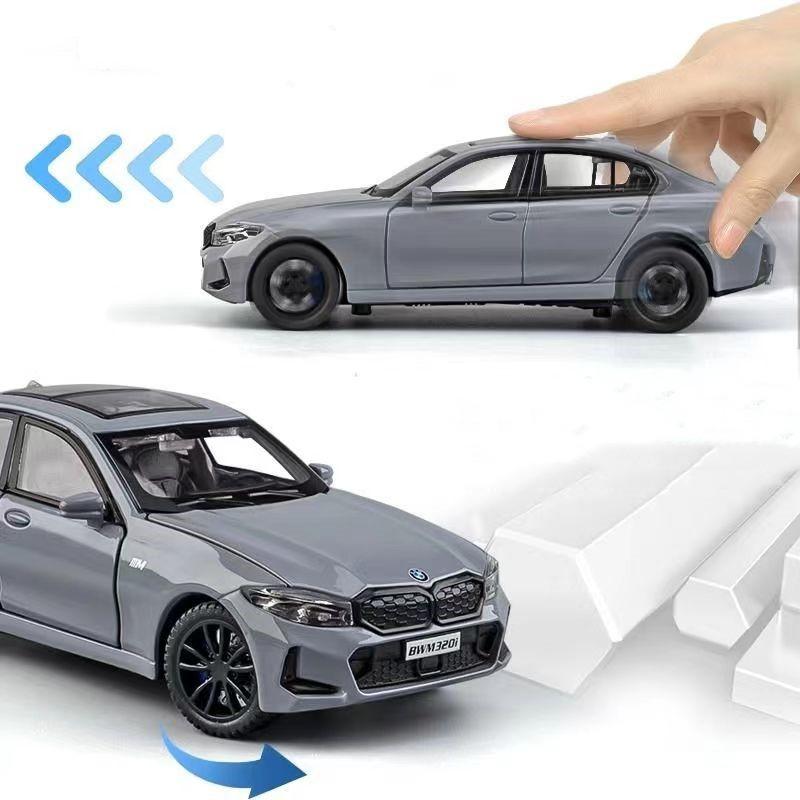 1/32 Scale BMW 320i THE 3 2023 Alloy Car Model Diecast Metal Toy Vehicles Model Simulation Sound and Light Collection Boy Kid Toy Gift