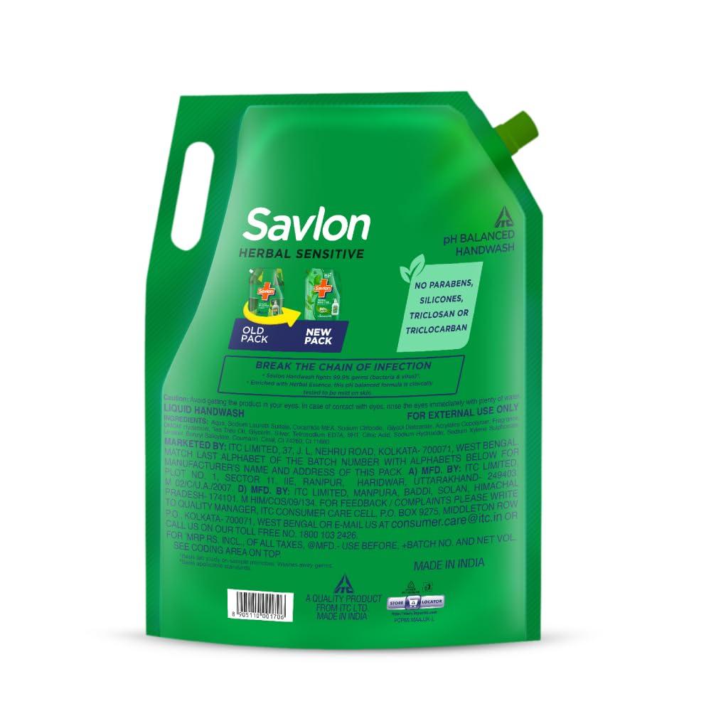 Savlon Herbal Sensitive Germ Protection Liquid Handwash Refill Pouch 1.35L Soft Skin Herbal Care
