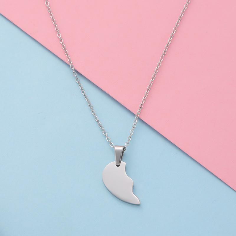 Cross-border Couple Titanium Steel Split Heart Pendant Necklace Set