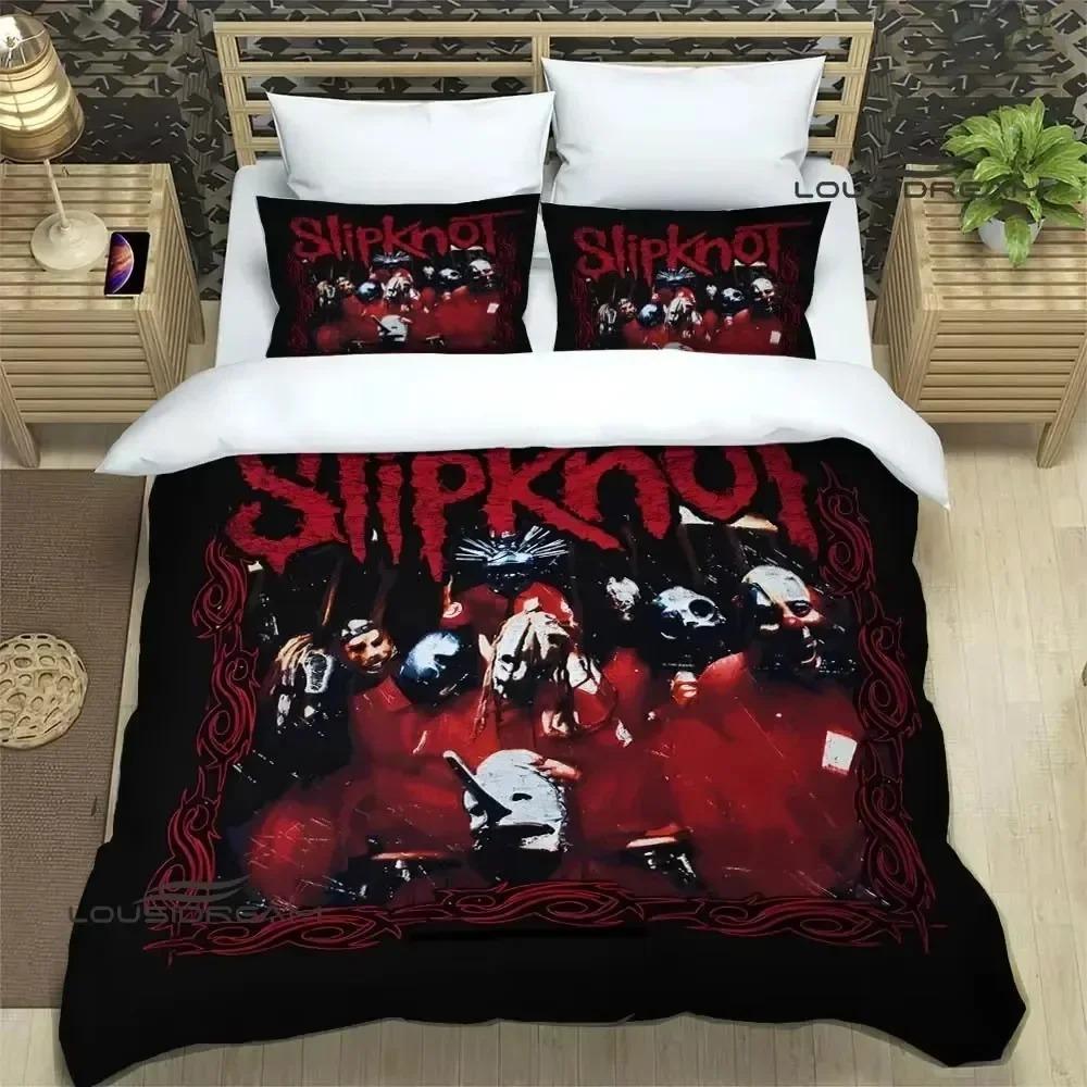3D band S-slipknot duvet cover and pillowcase, single/double bedding set, home bedroom decoration, gift for boys and girls