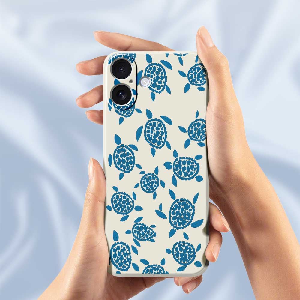 For iPhone 17 Case Blue Turtle Pattern Printing Straight Edge TPU Phone Back Cover
