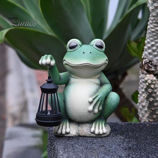Фигурка лягушки с солнечным фонарем, зеленая лягушка, смоляная статуя, скульптура для внутреннего и наружного использования, украшение для сада, газона, двора