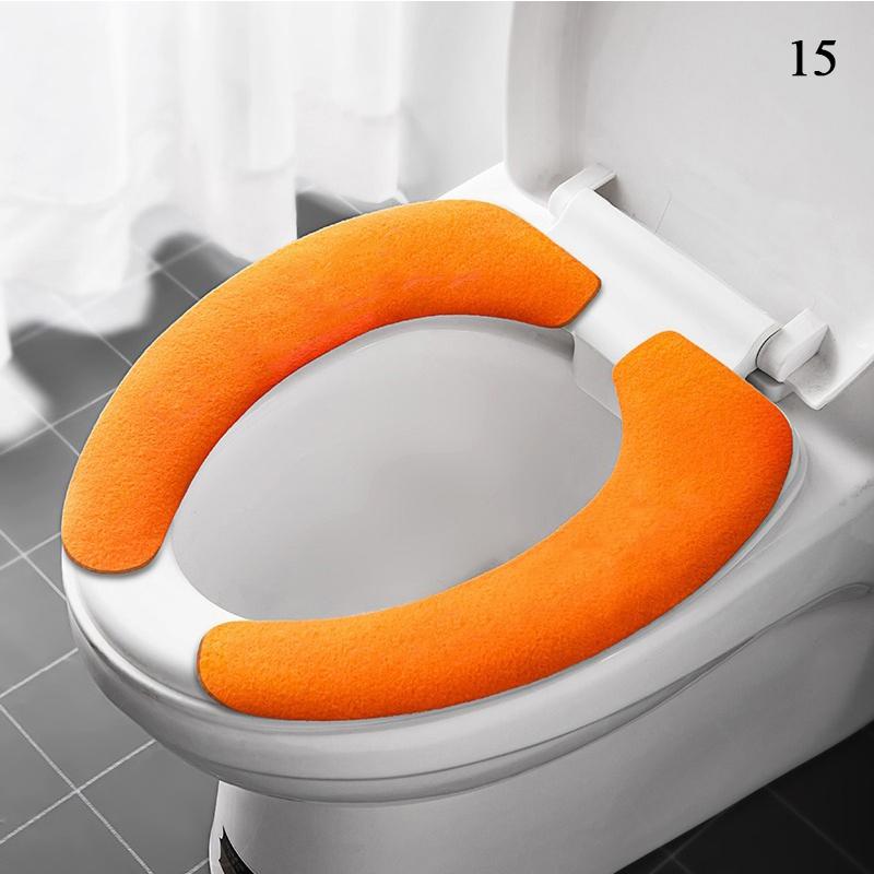 Universal Toilet Seat Cover Soft WC Paste Toilet Sticky Seat Pad Washable Bathroom Warmer Seat Lid Cover Pad Cushion Solid Color