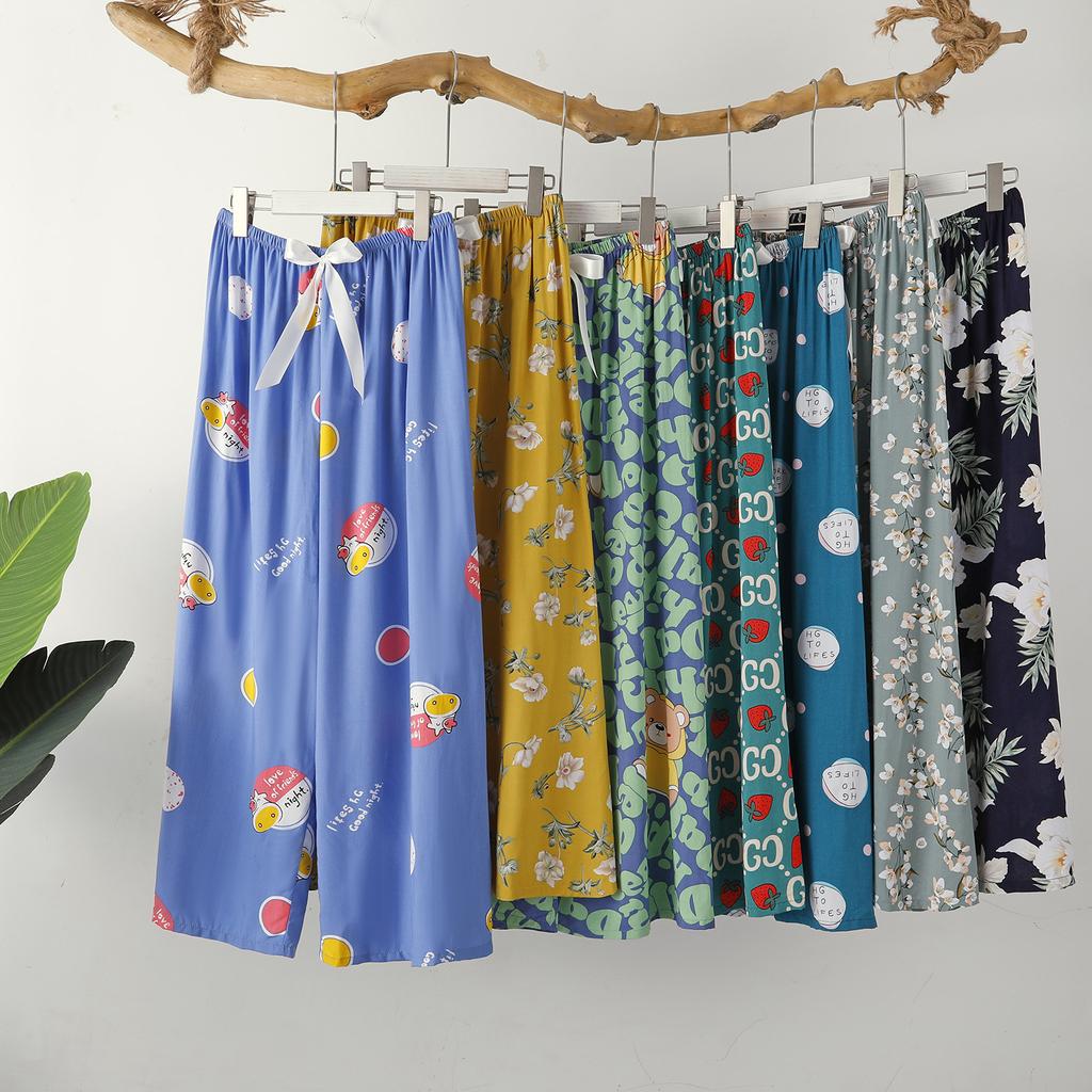 Весенние и летние тонкие домашние брюки, женские милые повседневные брюки с цветочным принтом, которые можно носить на улице, свободные домашние цельные пижамные брюки