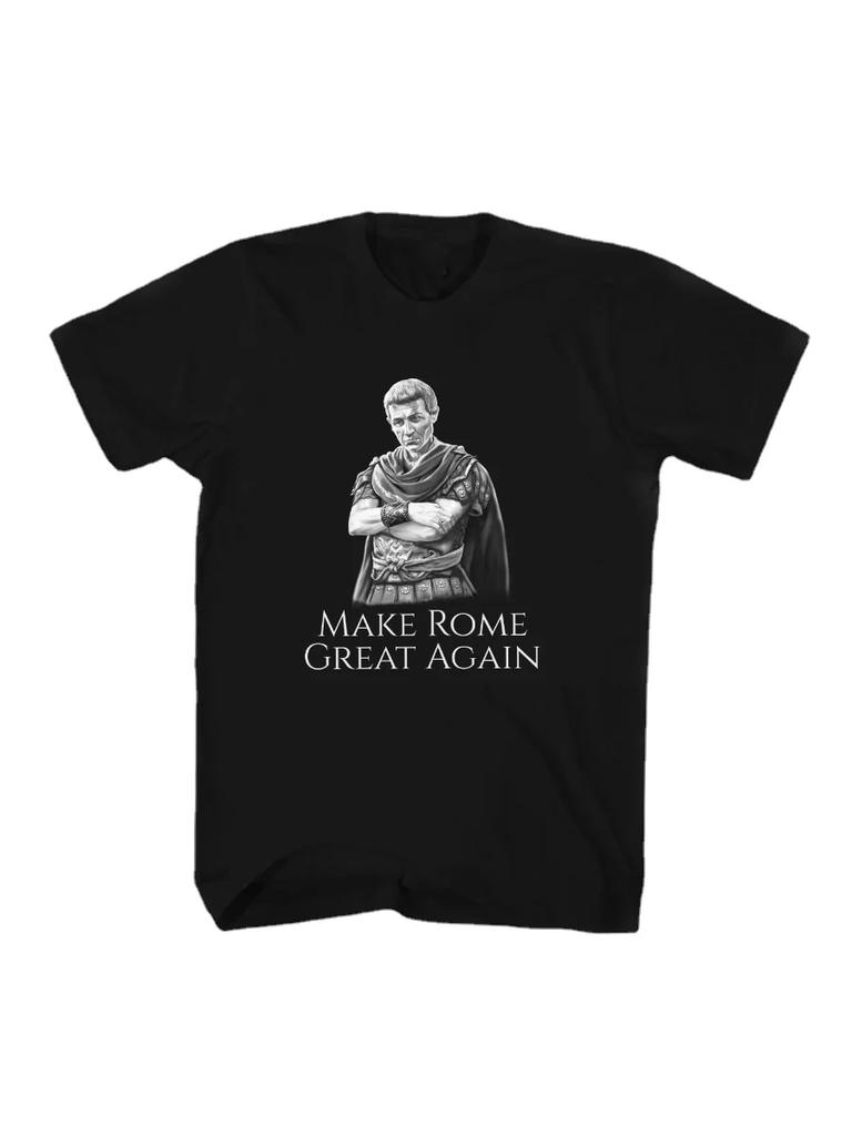 Гай Юлий Цезарь снова сделает Рим великим. Футболка с историей Древнего Рима 100% хлопок Короткий рукав Круглый вырез Летняя мужская футболка Новая S-3XL