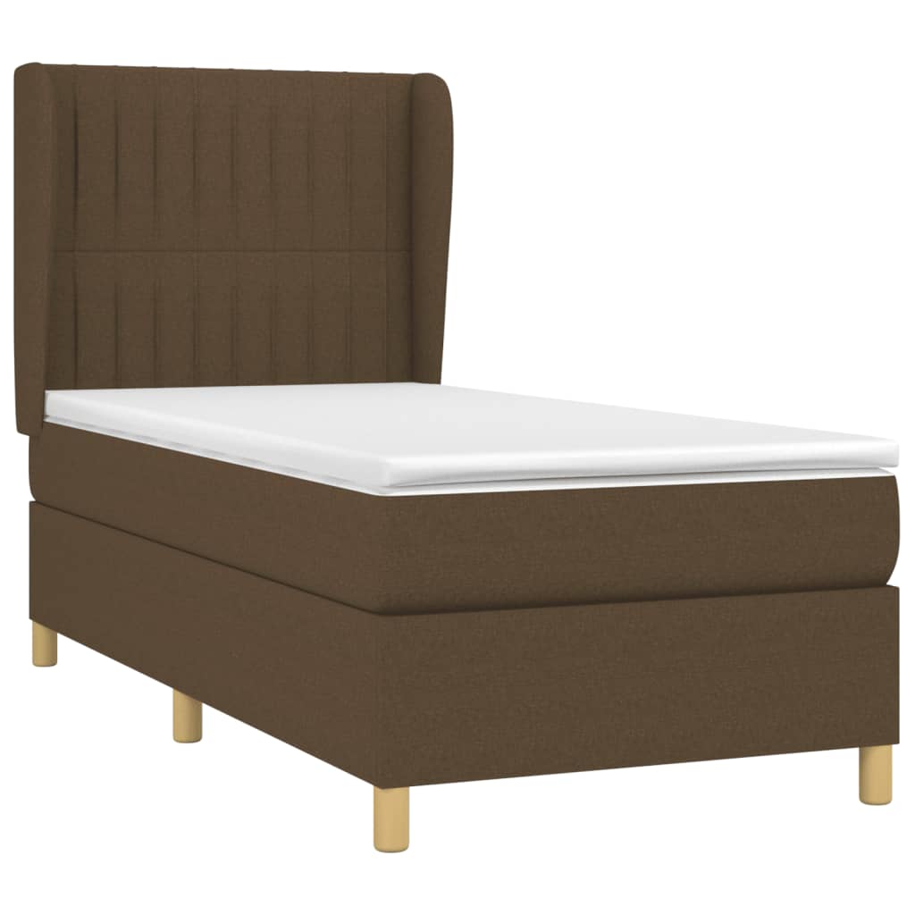 Box Spring Bed with Mattress Dark Brown 90 x 190 cm Fabric