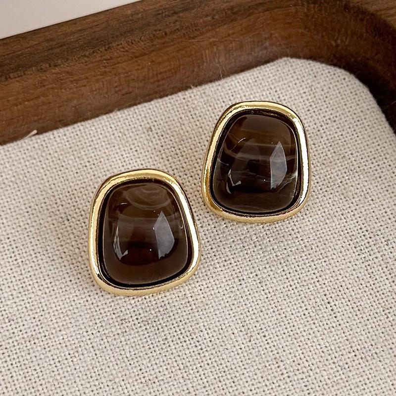 Простые новые коричневые геометрические серьги в стиле ретро с темпераментом, французские серьги, украшения для девочек