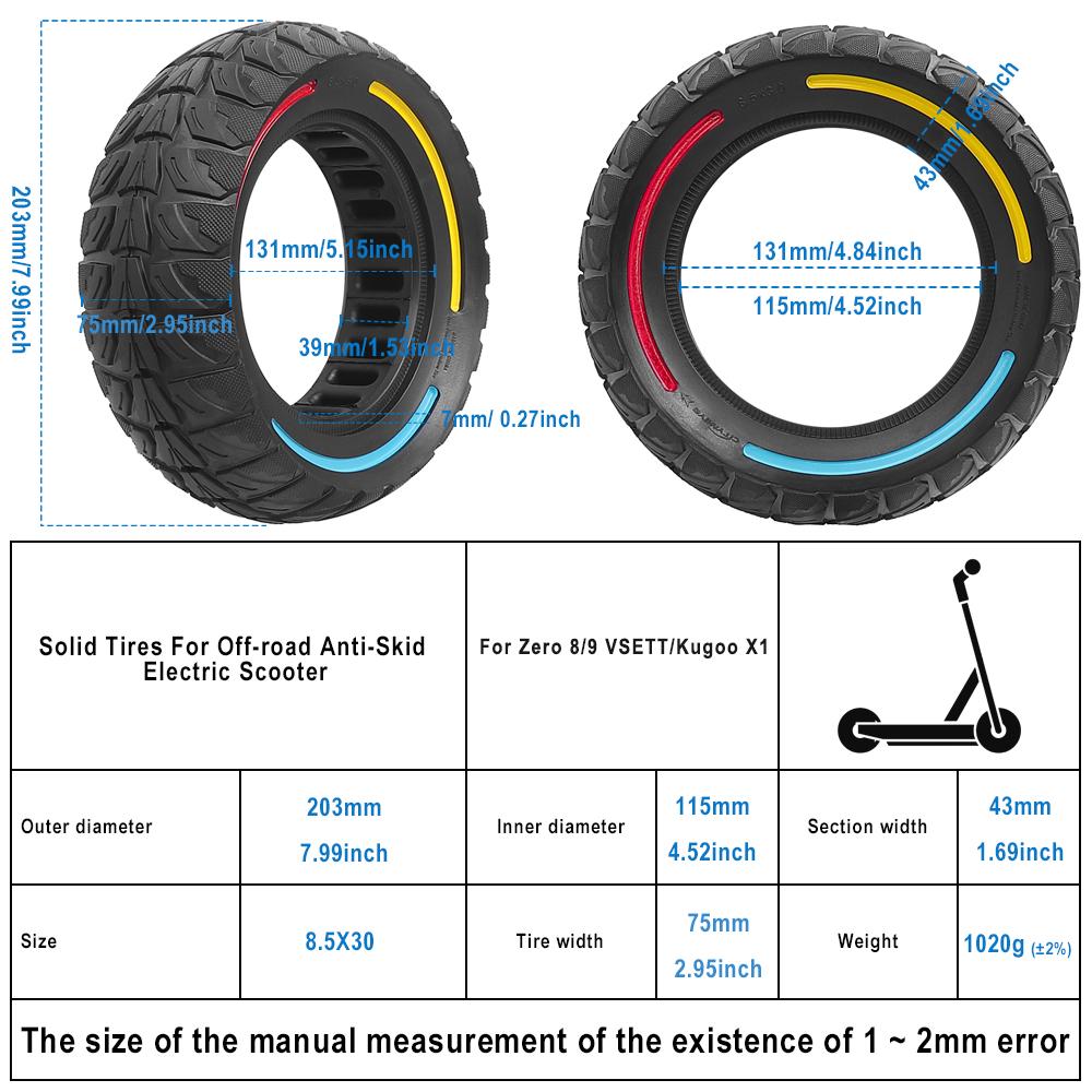 8.5x3Inch Puncture-proof Off-road Solid Tire 8.5*3 Tubeless Tyre for Kugoo G2 Pro for Zero8 9 for VSETT 8 9+ Electric Scooter