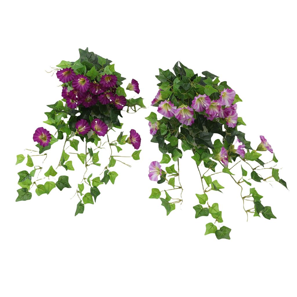 Artificial Morning Glory Flower Garland Lifelike Reusable Faux Hanging Vines Plant for Wedding Party Patio Balcony Wall