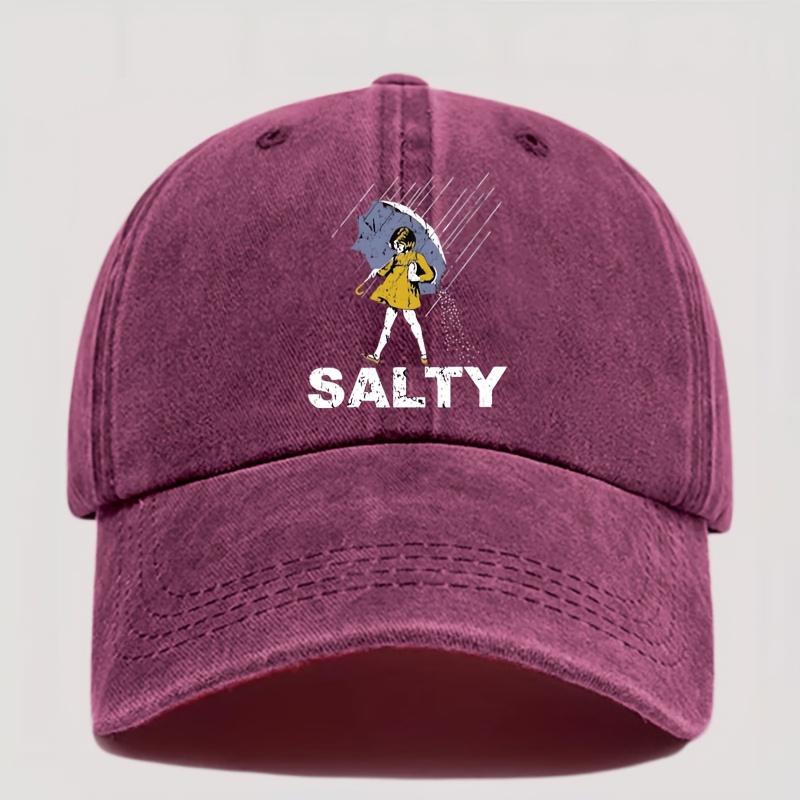 Adjustable Vintage Washed Baseball Cap with Umbrella and SALTY Print Unisex Fashionable Streetwear Ideal for Gifts