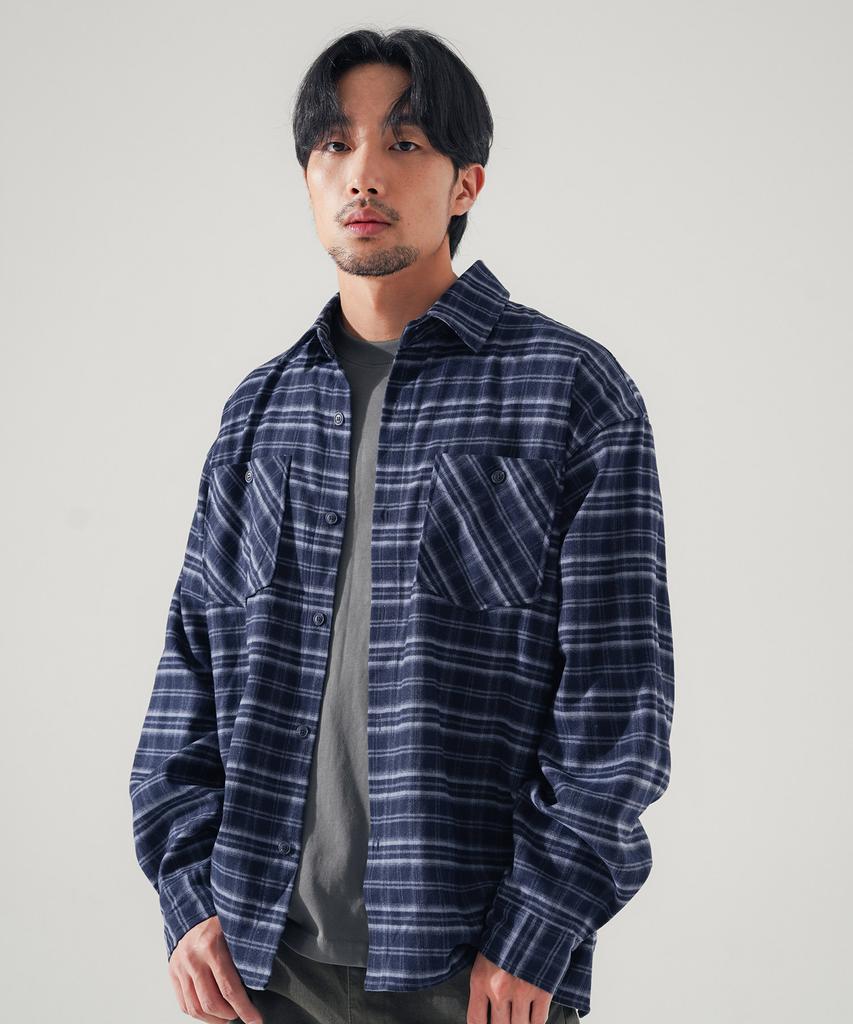 FP142 Graft Work Check Shirt Navy Sjls1543