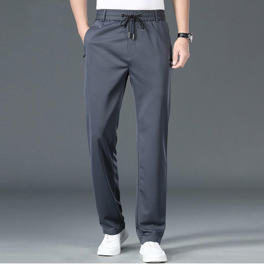 Мужские летние однотонные брюки больших размеров, свободные прямые эластичные брюки в молодежном деловом стиле
