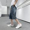 Summer Men's Jeans Denim Breeches Calf Length Casual Shorts Washed Cotton Drawstring Straight Capris Pants