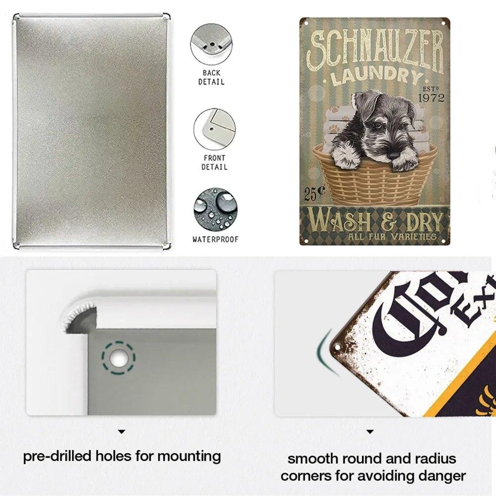 Laundry Vintage Metal Sign Tin Sign Funny Metal Plaque Retro Plate Metal Poster Open 24 Hours for Home Room Washroom Wall Decor