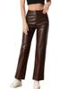 Allegra K Punk Pants, High-Waisted, Straight-Leg, Casual, PU Faux Leather, Retro, Shiny, Women's, Brown, Size L
