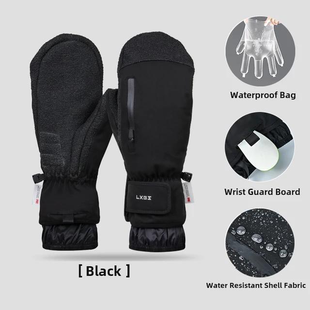 Winter Wrist Protect Ski Gloves with Wrist Guard Board Snowboard Skiing Mittens Extended Cuffs Windproof Black Men Ski Gloves