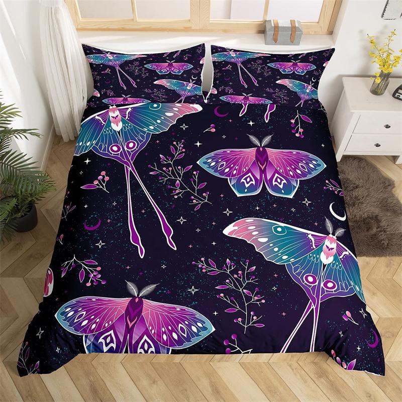 Комплект постельного белья Death Moth Queen Size Gothic Skull Boho, черно-белый декоративный мягкий комплект постельного белья с изображением скелета