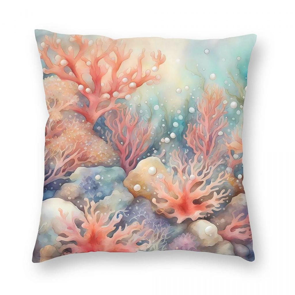 Underwater Paradise Coral Pillowcase Polyester Linen Velvet Printed Zip Decor Pillow Case Car Cushion Cover