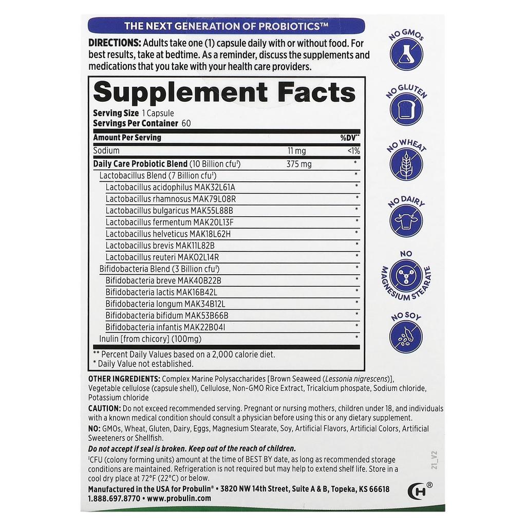 Probulin Daily Care, Probiotic, 60 Capsules