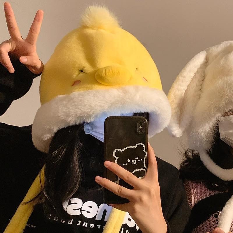 Милая плюшевая шапка с кроличьими ушками женская осенне-зимняя теплая и ветрозащитная с защитой ушей шапка-мешок на голову новая холодная шапка