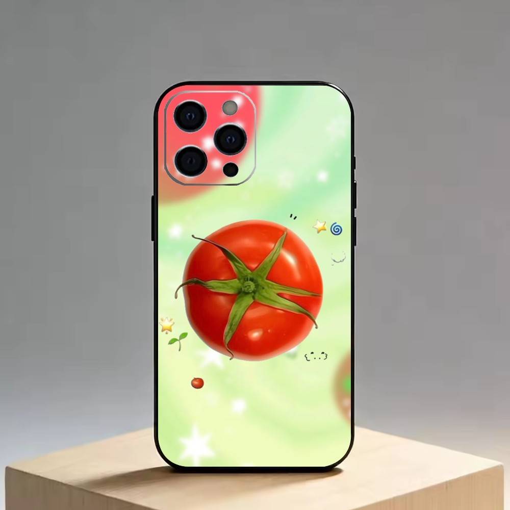 Помидор Мультяшный Милый Креативный Чехол Для Телефона Для iPhone 17, 16, 15, 14, 13, 12, 11 Plus, Pro Max, Другие Мягкий Черный Чехол