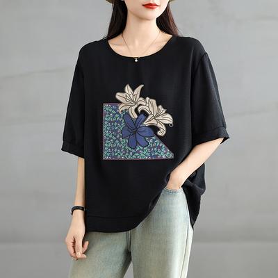 Лето 2025 Футболка большого размера с принтом Оверсайз Женские свободные топы Футболки Повседневная новая рубашка