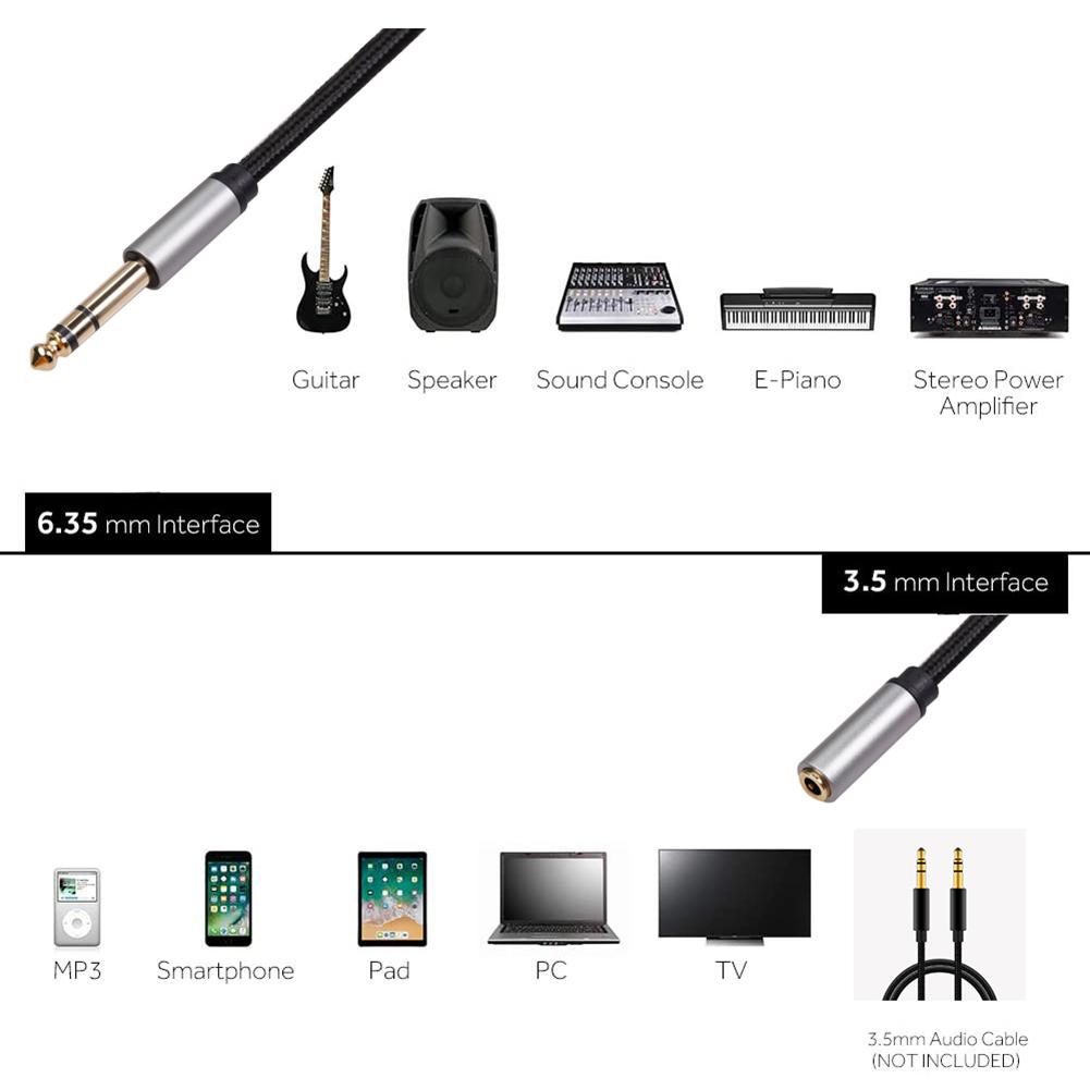 Наушники Плеер ПК Удлинитель Aux Кабель 6.35мм Штекер на 3.5мм Гнездо Аудиокабель для Усилителей Гитара Клавиатура Пианино