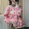 2024 Sweaters Flower Coat Cardigan Autumn Women Print O-Neck Sweaters Knitting Loose Sweater Green
