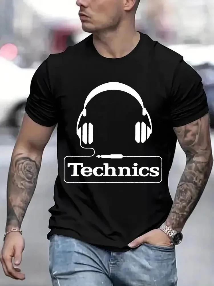 Футболки с принтом наушников Technics для мужчин Харадзюку Модные футболки Оверсайз Летние с коротким рукавом Модные Свободные DJ Футболки Топы
