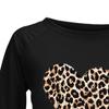 Women Casual Fashion Leopard Print Love Hoodless Plus Fleece Long-sleeved Sweater Top
