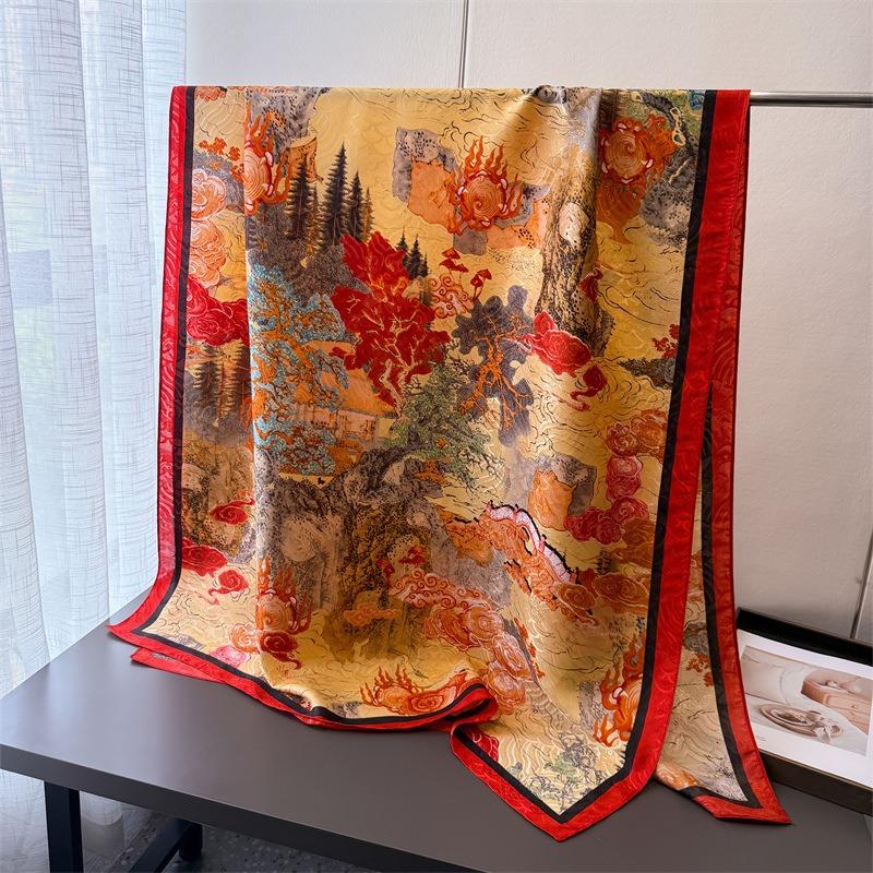 Jinzhi Cuiyun Printed Fragrant Cloud Yarn Spring and Summer New Silk Scarf Large Long Scarf Travel Shawl Sunscreen Women's Scarf Headscarf